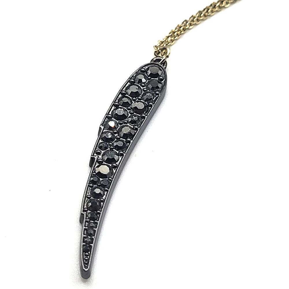 Victoria's Secret Black Feather Crystal Pendant Necklace 23in